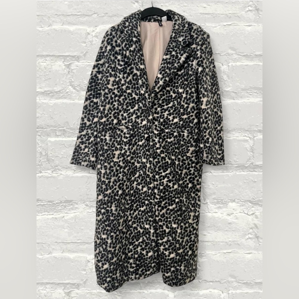 H&M Dark Gray/Leopard Print Single-Breasted Coat - Picture 2 of 3